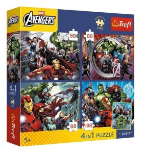 PUZZLE 4W1 AVENGERS + PLAKAT TREFL, TREFL