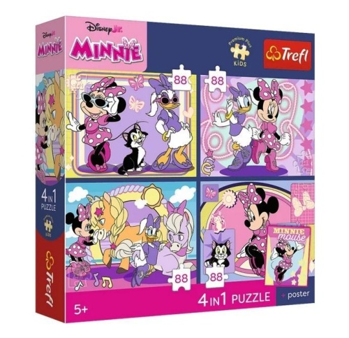 Puzzle 4w1 Disney Minnie + plakat TREFL, Trefl