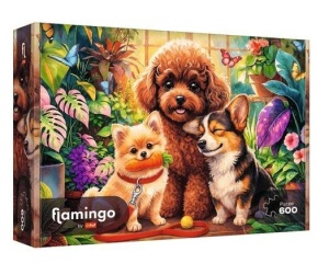 PUZZLE 600 FLAMINGO - PSY W ORANŻERII TREFL, TREFL