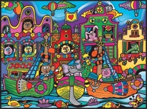 KOLOROWANKA WELWETOWA 47X35CM ŁÓDKI I DOMKI