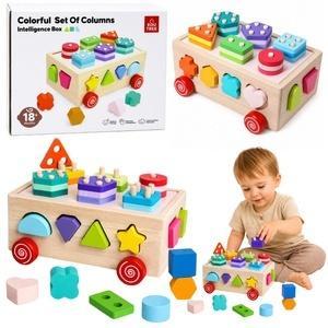 SORTER EDUKACYJNY NA KÓŁKACH DREWNIANY, LEANTOYS