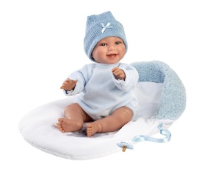LALKA ŚMIEJĄCA SIĘ LIAM W ŚPIWORKU 38CM, LLORENS