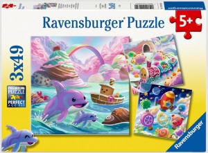 PUZZLE 2D 3X49 CUKIERKOWY ŚWIAT, RAVENSBURGER
