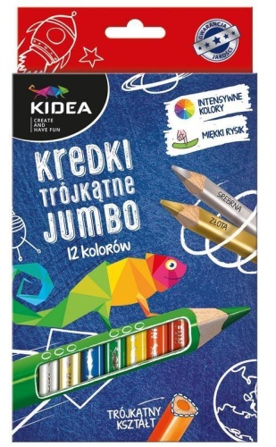 Kredki trójkątne grube 12 kolorów KIDEA, DERFORM