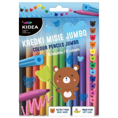 Kredki Misie Jumbo 12 kolorów KIDEA, DERFORM