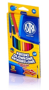KREDKI OŁÓWKOWE AKWARELOWE 12 KOLORÓW ASTRA