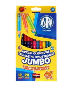 KREDKI OŁÓWKOWE DWUSTRONNE JUMBO 12SZT. ASTRA