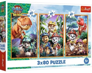 PUZZLE 3X80 BOHATEROWIE DINOZAURÓW TREFL, TREFL