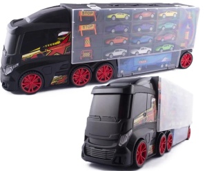 TIR LAWETA Z RESORAKAMI + AKCESORIA 12SZT, LENA