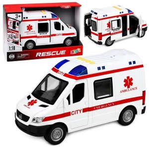 AMBULANS Z NAPĘDEM ŚWIATŁO I DŹWIĘK 1:10, LEANTOYS