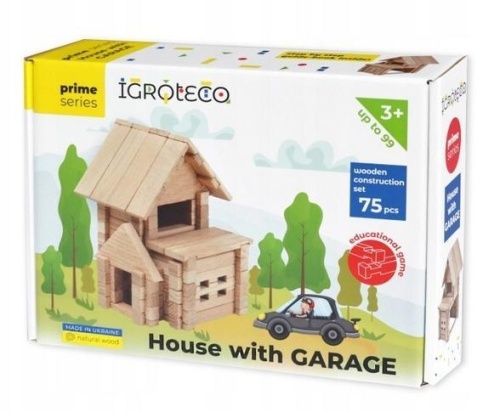 Drewniany zestaw Domec z garażem 75szt, Igroteco