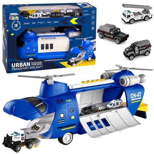 Helikopter policyjny transportowy z pojazdami